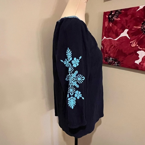 Talbots Navy and Turquoise Embroidered
Peasant Blouse, size Small - Picture 2 of 7